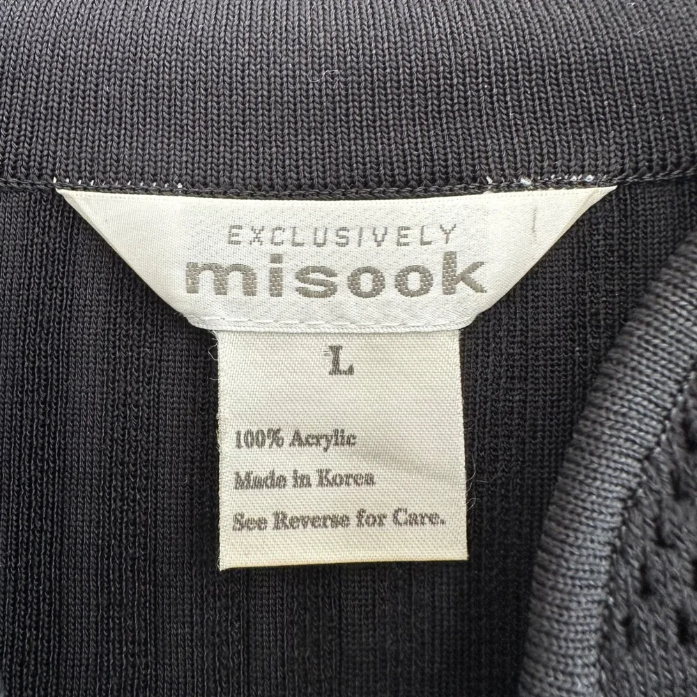 Exclusively Misook Ribbed Knit Tunic Top Womens Large Black Long Sleeve‎ Modest